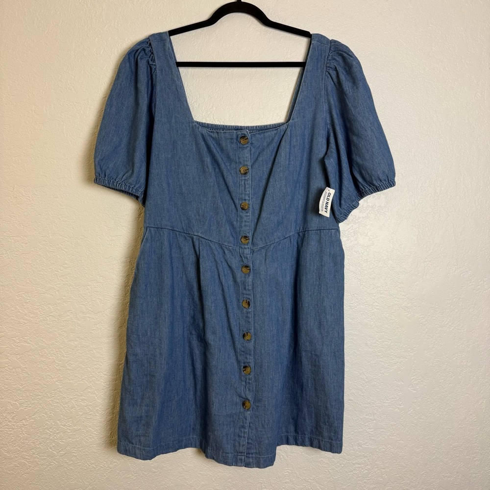 Old Navy 2X Denim Button Front Puff Sleeve Dress w/ Pockets - Picture 2 of 9